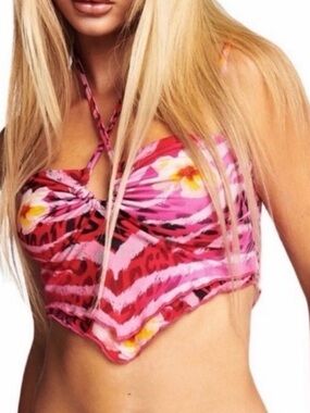 I.AM.GIA Pink Floral Zebra Halter Crop Top